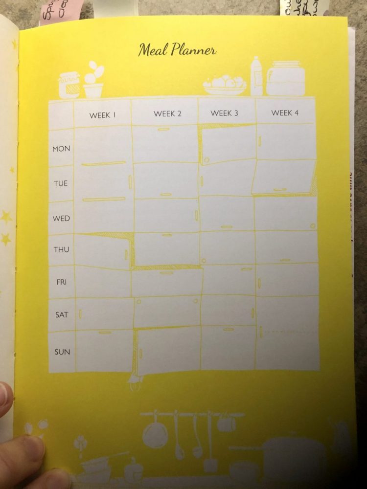Yellow meal planner for a month