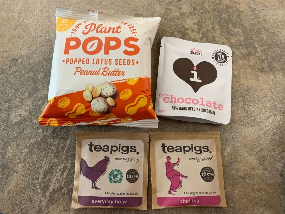 teabags, chocolate and popcorn