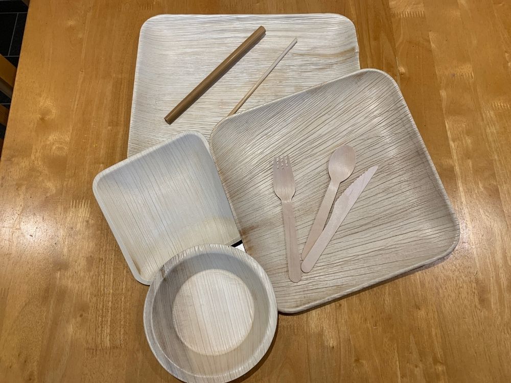 Selection of palm leaf tableware