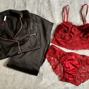 Black nightwear and Burgundy Bra and Pants Set