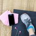 Exercise mat, Trainer, Phone, and pink flannel